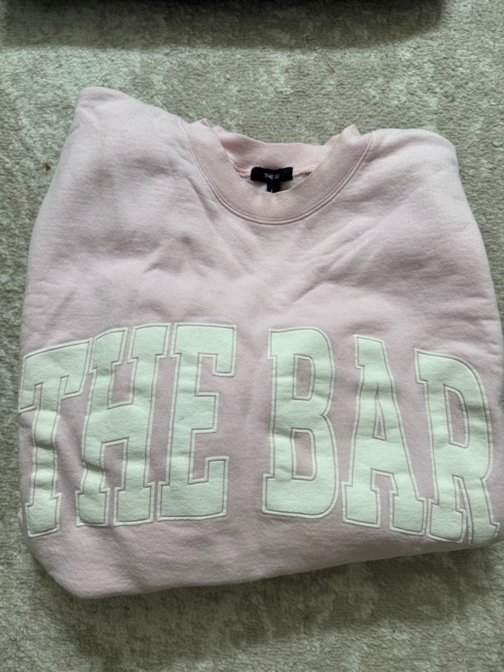 The Bar Pink Crewneck Sweater with White Lettering